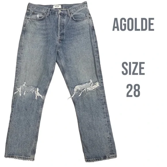AGOLDE Riley High Rise Straight Crop Jeans in Distressed Escalate Wash Size 28 - Picture 2 of 12